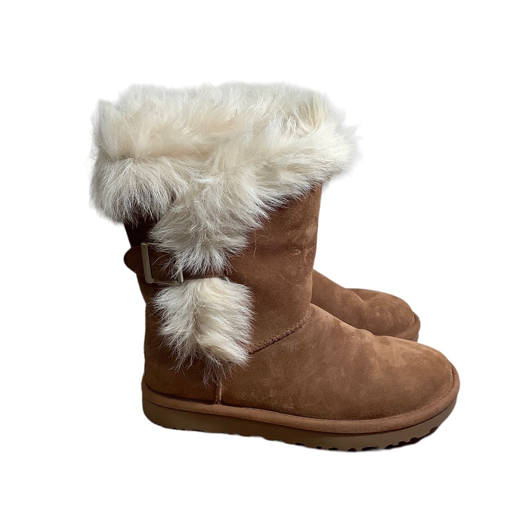 UGG Women’s Deena Chestnut Suede andSheepskin Mid-Calf Boots